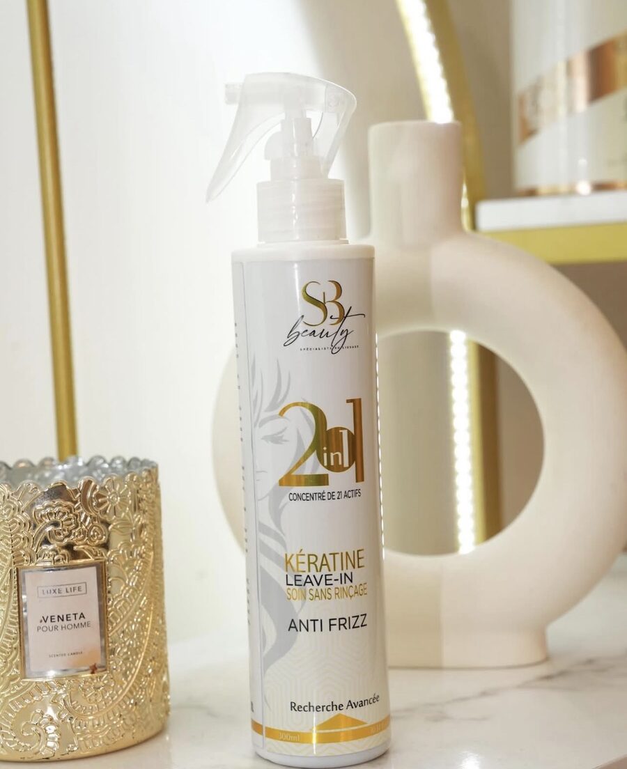 Kératine leave-in 21 en 1 SB Beauty, soin sans rinçage anti frizz, concentré de 21 actifs