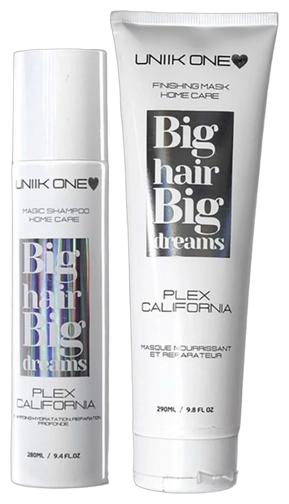 Duo Plex California Home Care Uniik One : shampooing 280 ml et masque 290 ml, réparation des longueurs